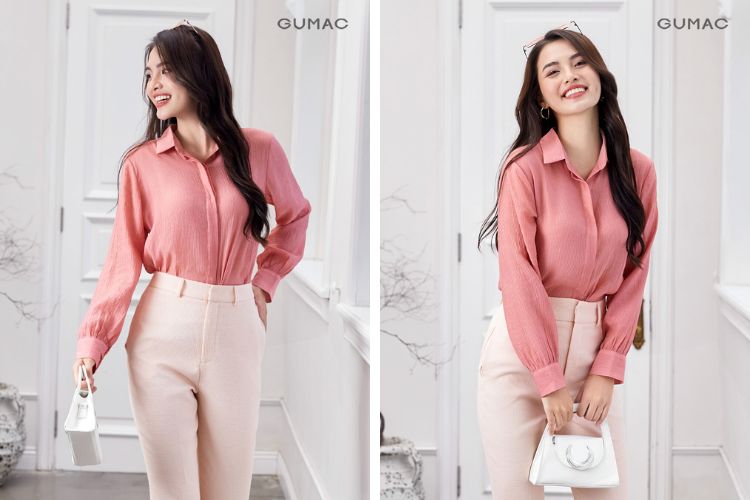 áo sơ mi nữ tay dài đa dạng kiểu họa tiết
